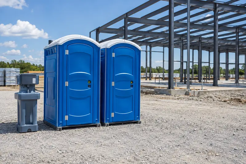 Temporary toilets at an illustrative construction project
