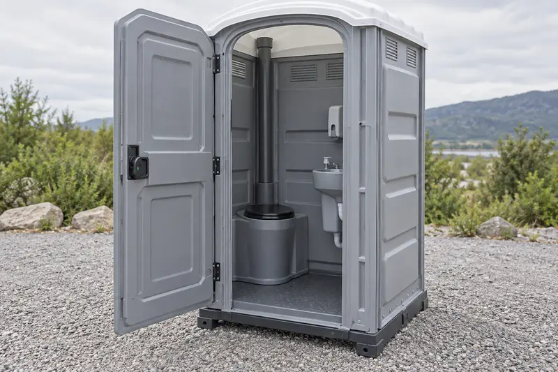 Upgraded portable toilet and interior view